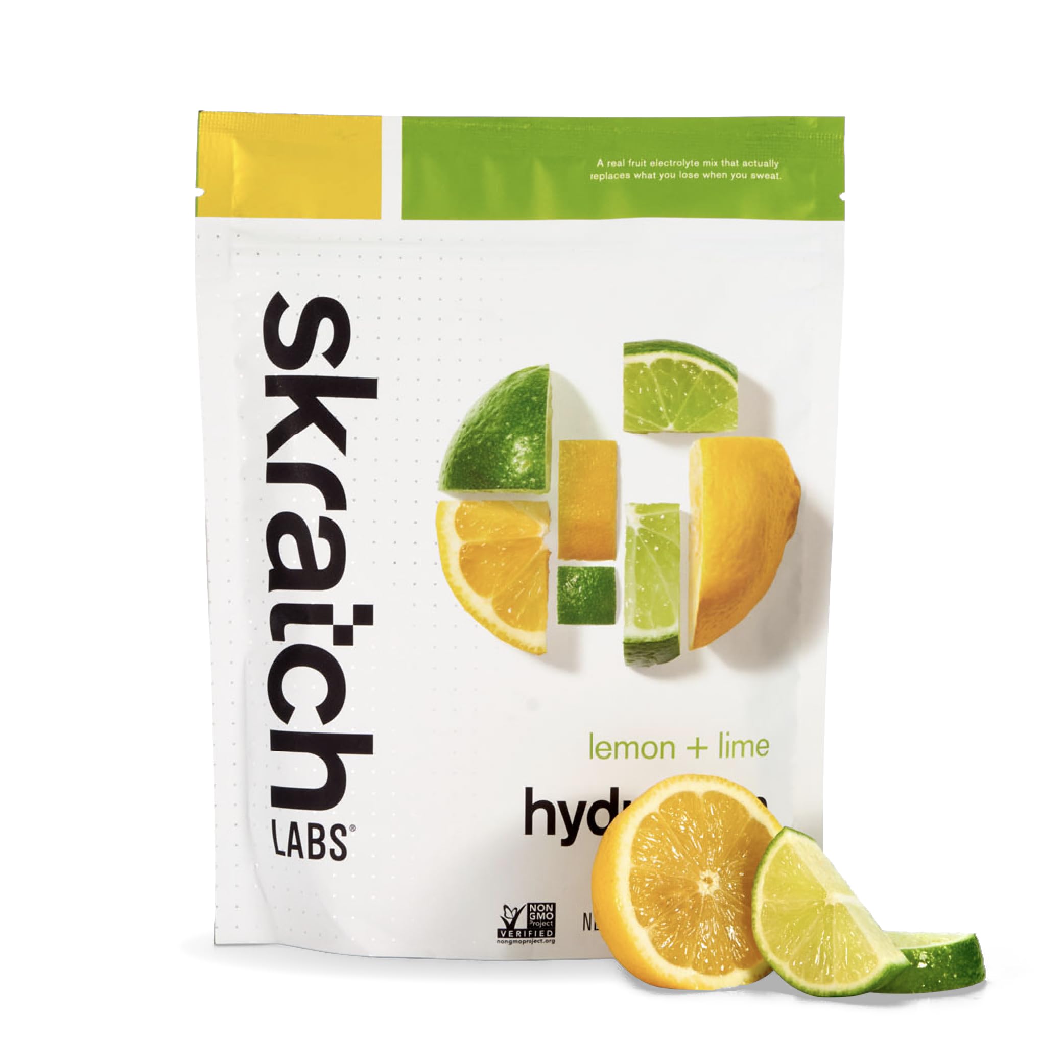 Skratch Labs envase frontal lemon lime mostrando porciones y marca