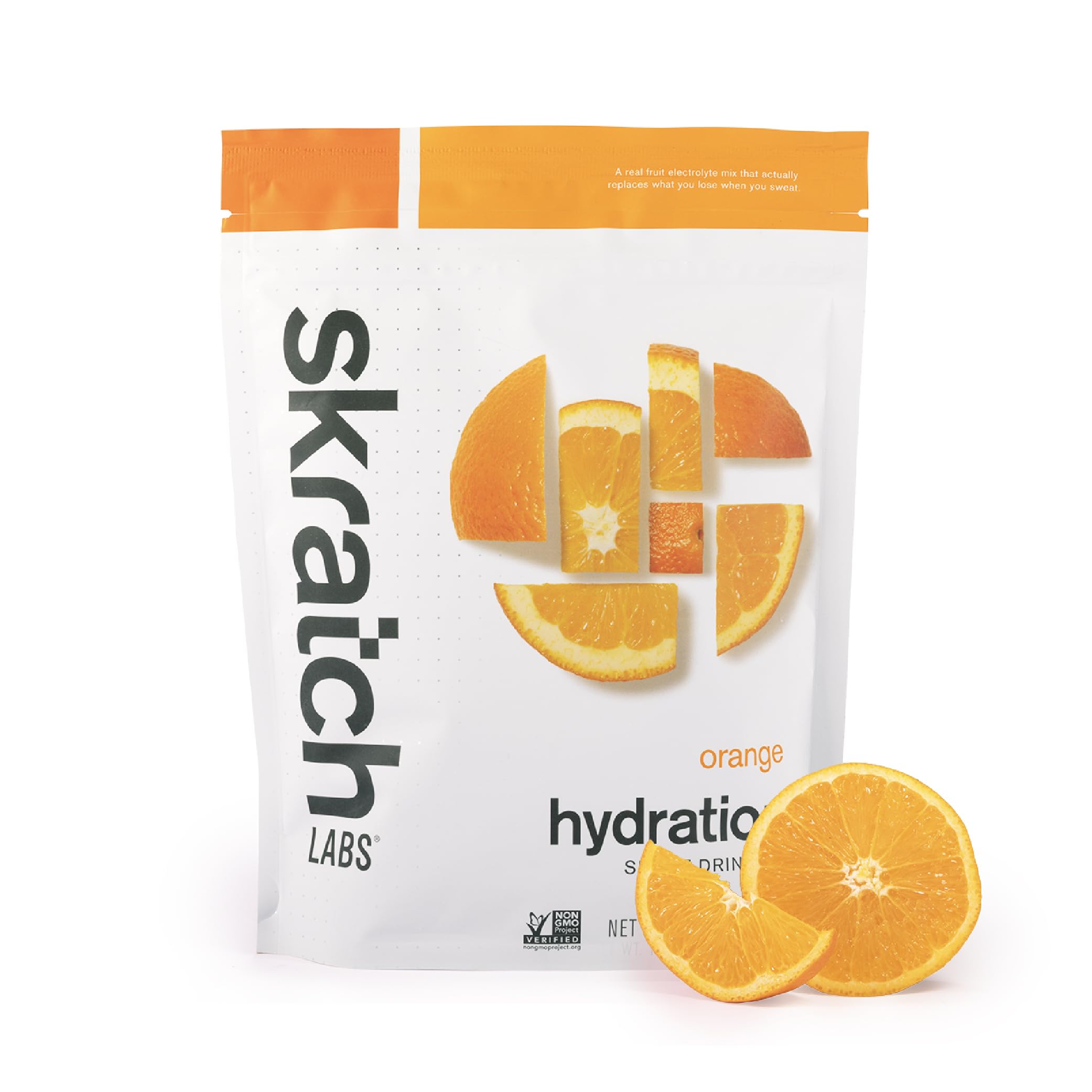 Skratch Labs envase frontal naranja mostrando diseño y beneficios