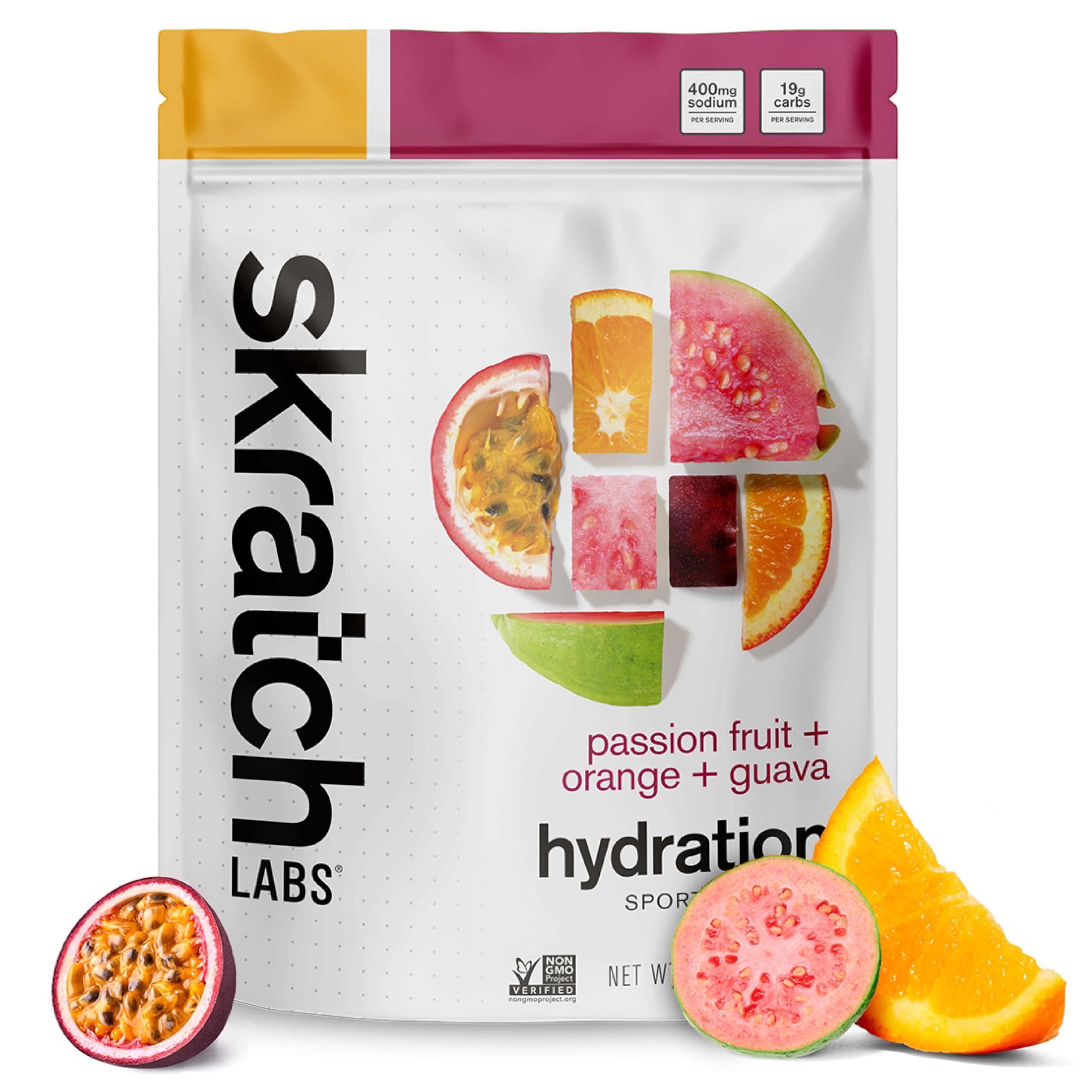 Skratch Labs frente del empaque mostrando 60 servicios y ventaja de electrolitos