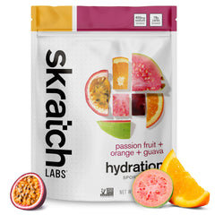Skratch Labs frente del empaque mostrando 20 servicios y beneficio de hidratación rápida