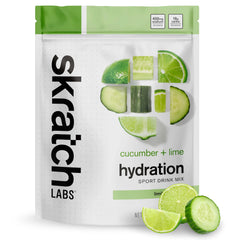 Skratch Labs frente del empaque mostrando sabor pepino y lima y ventaja refrescante