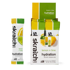 Skratch Labs frente del empaque mostrando sobres y sabor limón lima