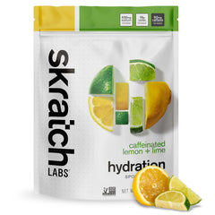 Skratch Labs frente del envase mostrando 20 servicios y sabor limón‑lima, fácil identificación y confianza