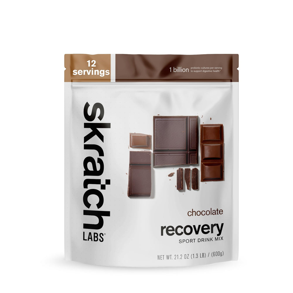 Skratch Labs frente del envase chocolate, claridad de ingredientes y uso
