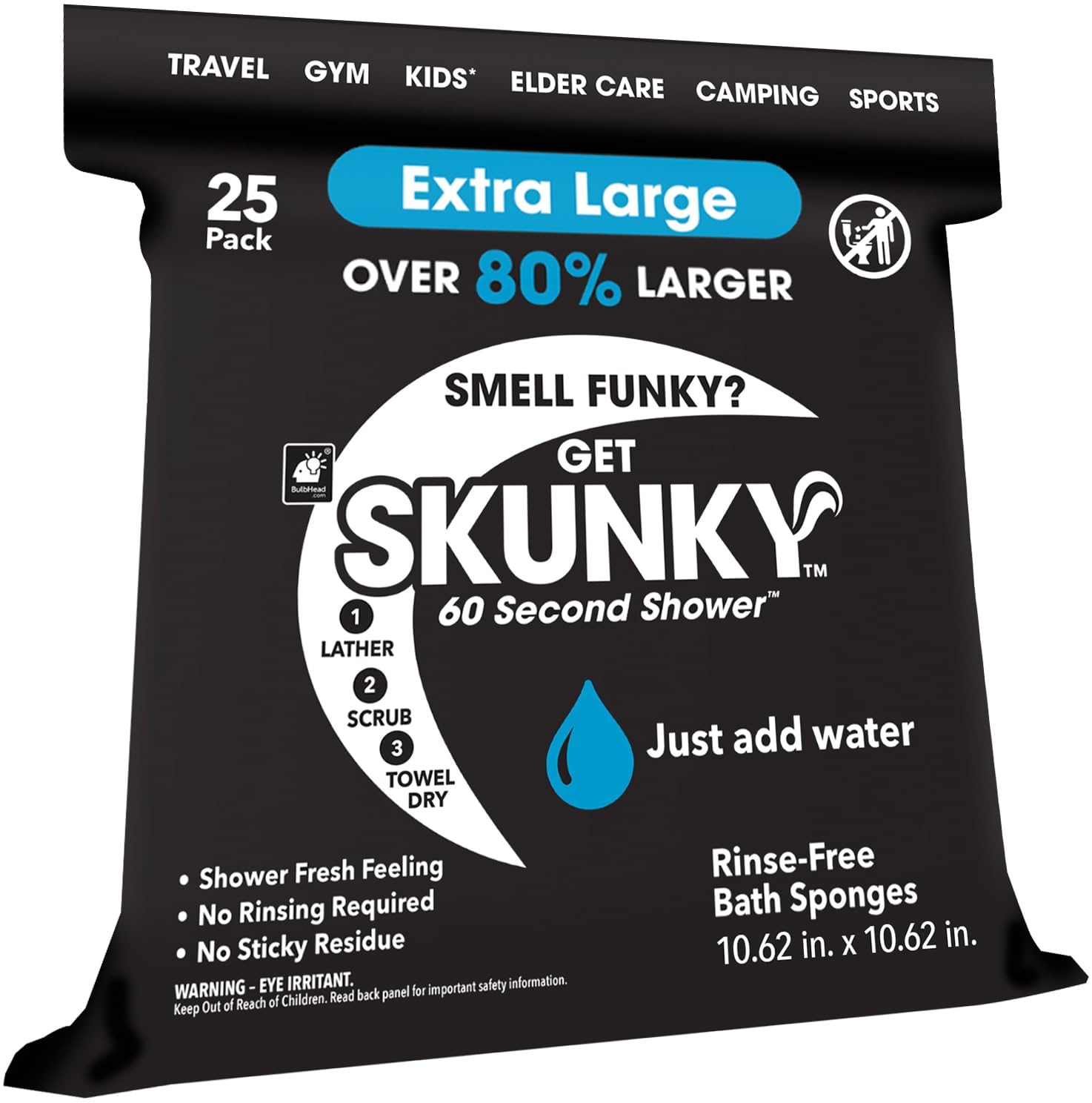 Skunky esponja XL frente del empaque mostrando cantidad y tamaño, práctica para viaje