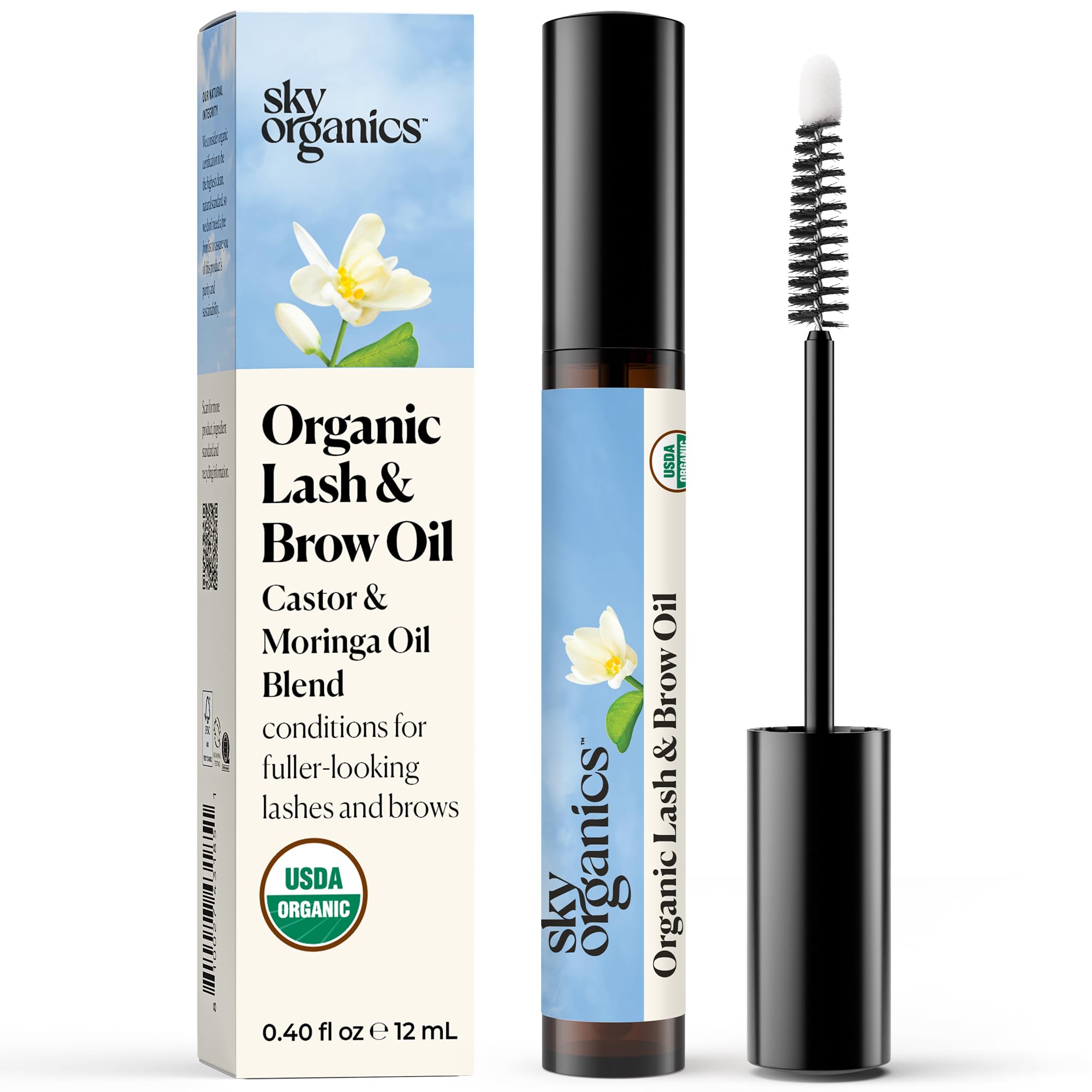 Sky Organics envase frontal mostrando tamaño y certificación orgánica