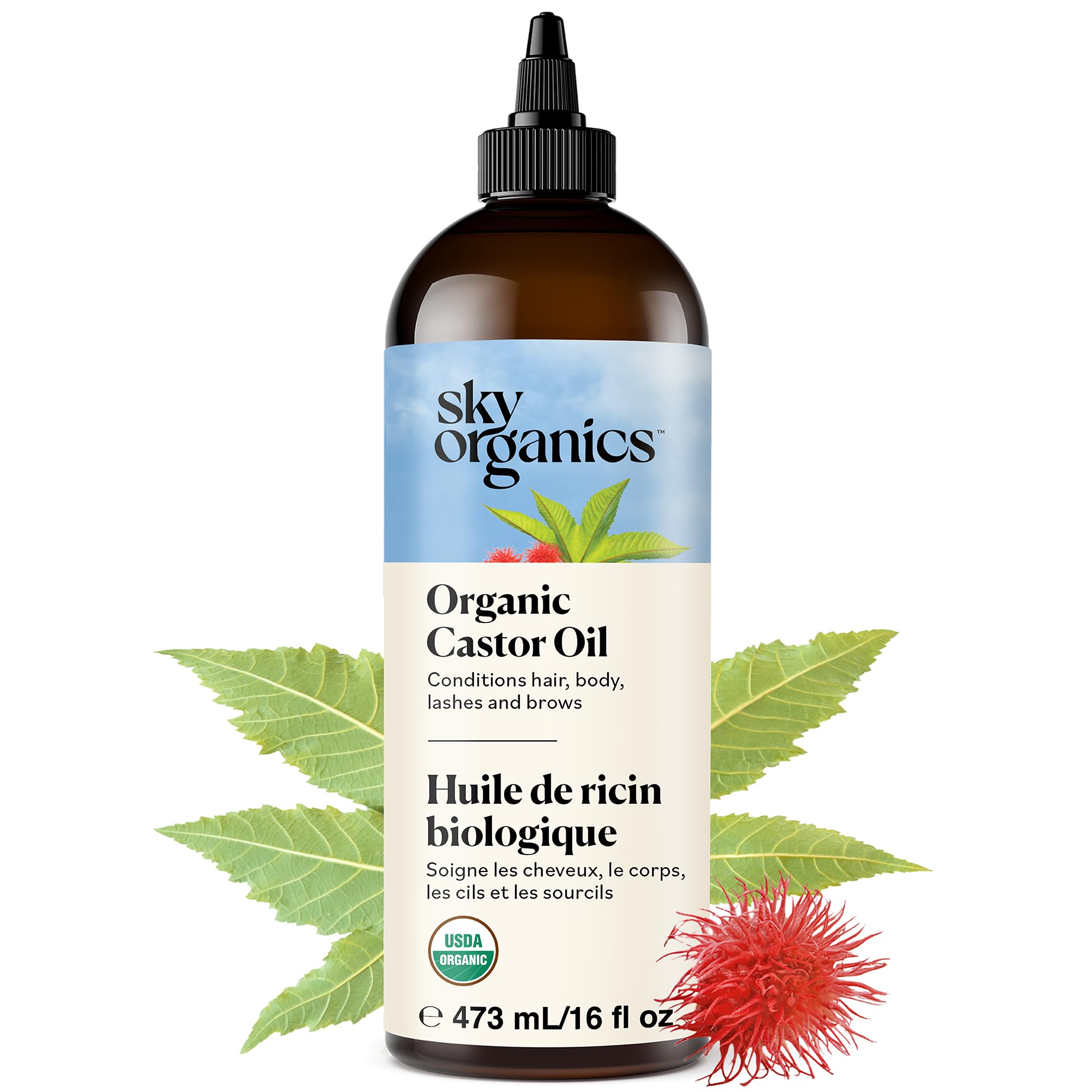 Sky Organics botella frontal 16oz mostrando presentación y pureza