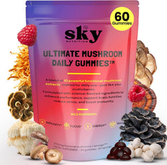 SkyNutrition frasco frontal mostrando gominolas y ventaja de toma fácil