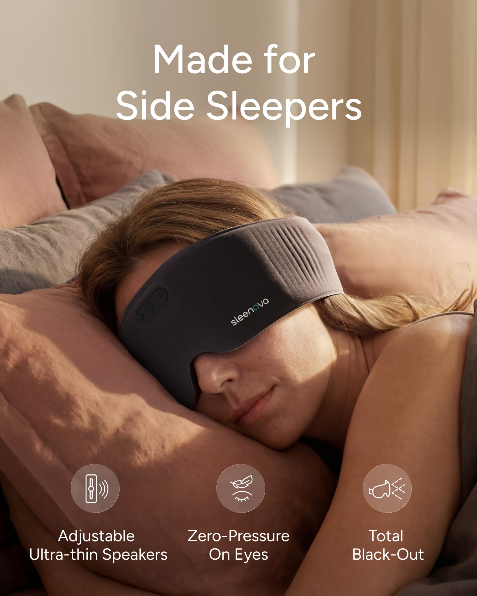 Sleenova SoundMask detalle de altavoz ultrafino para comodidad lateral