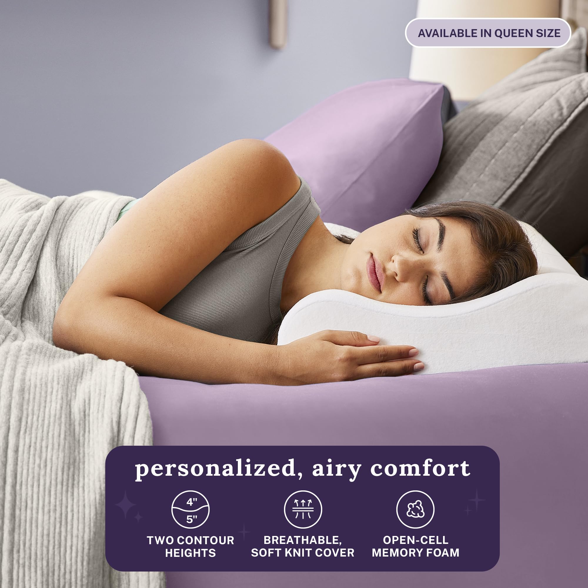Sleep Innovations almohada en uso por durmiente lateral mostrando alineación
