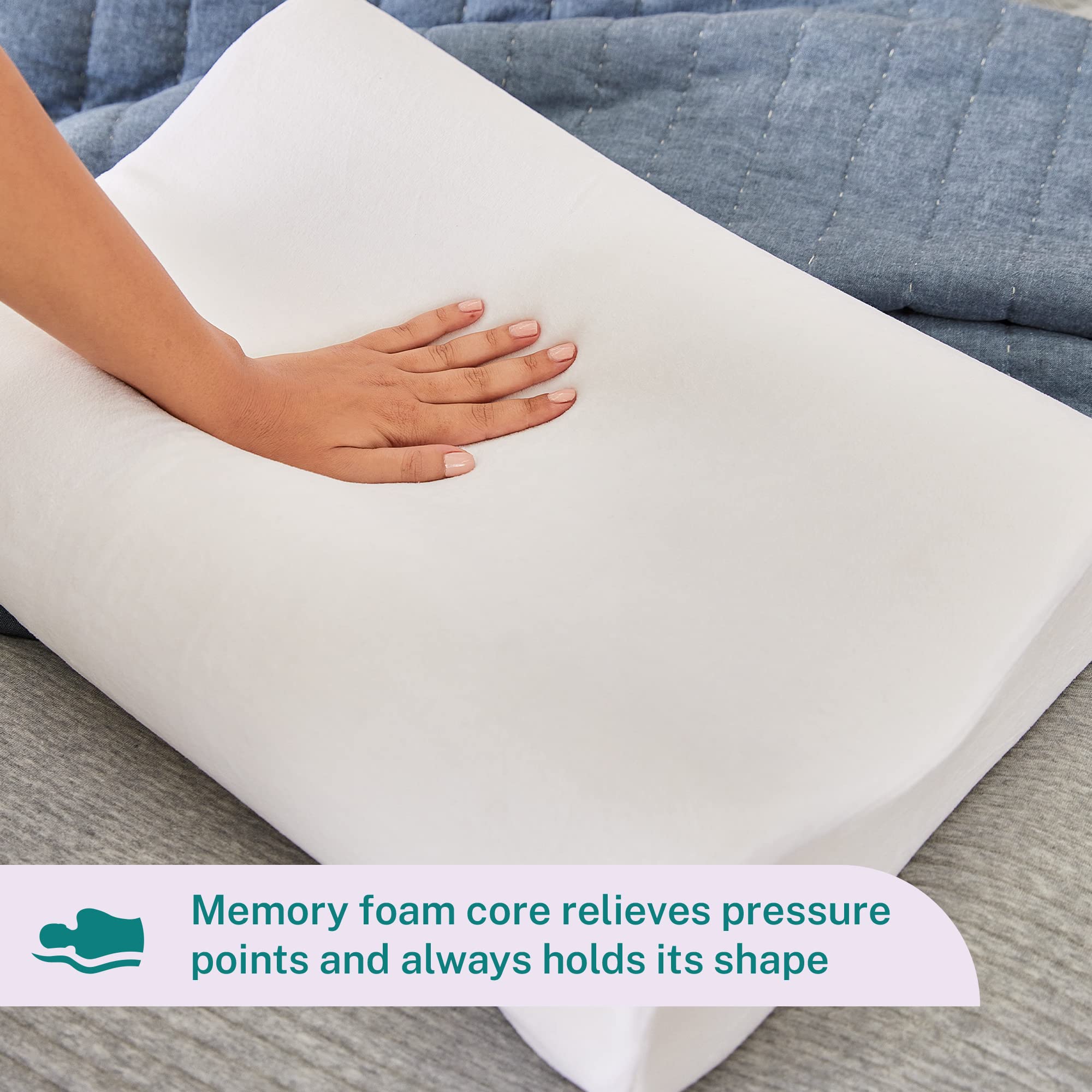 Sleep Innovations almohada usada por durmiente boca arriba con alineación cervical