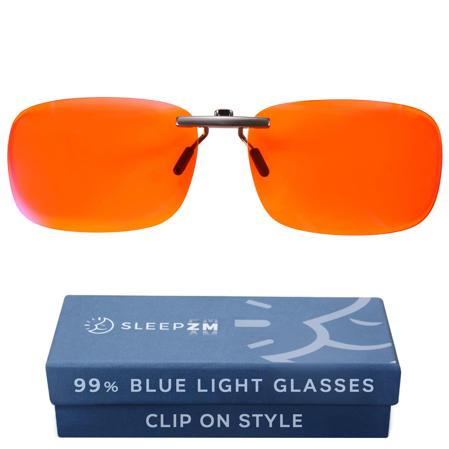 Sleep ZM clip-on frontal mostrando la lente naranja y comodidad visual