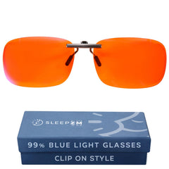 Sleep ZM clip-on frontal mostrando la lente naranja y comodidad visual
