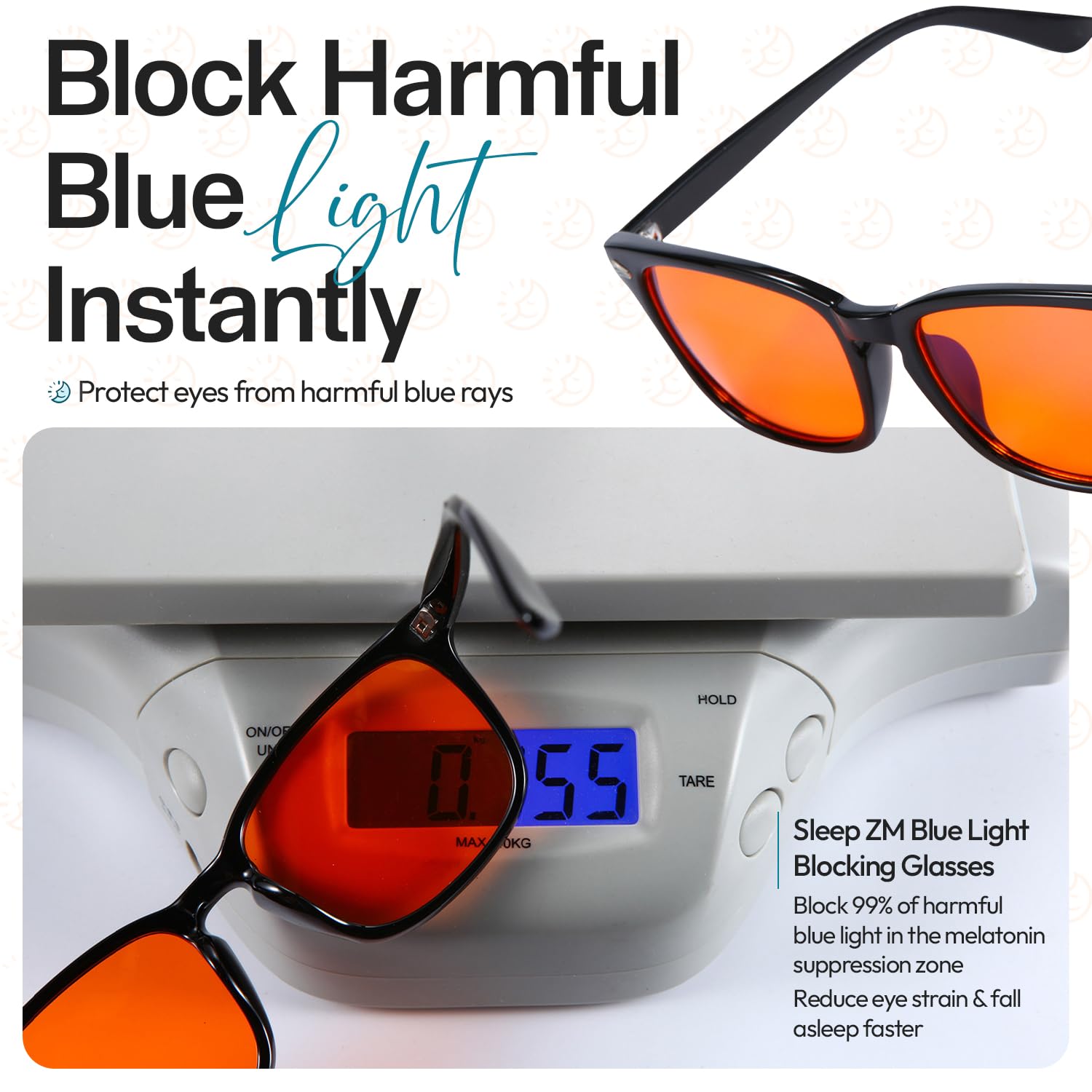 Sleep ZM primer plano lente ámbar que mejora contraste y reduce luz azul