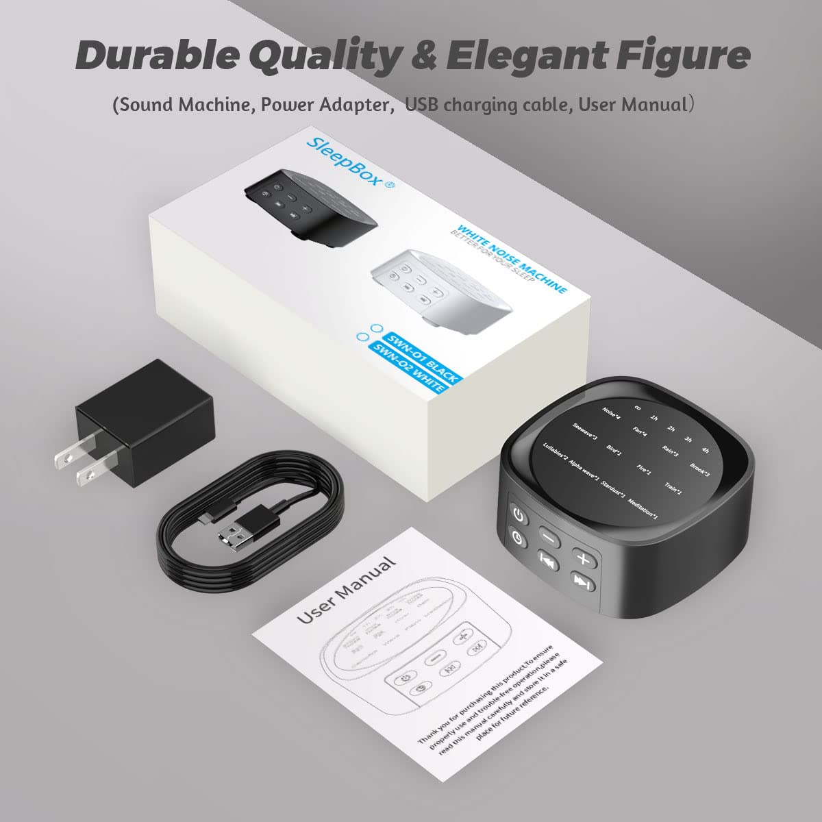 Sleepbox con cable y adaptador incluidos listos para usar en cualquier enchufe