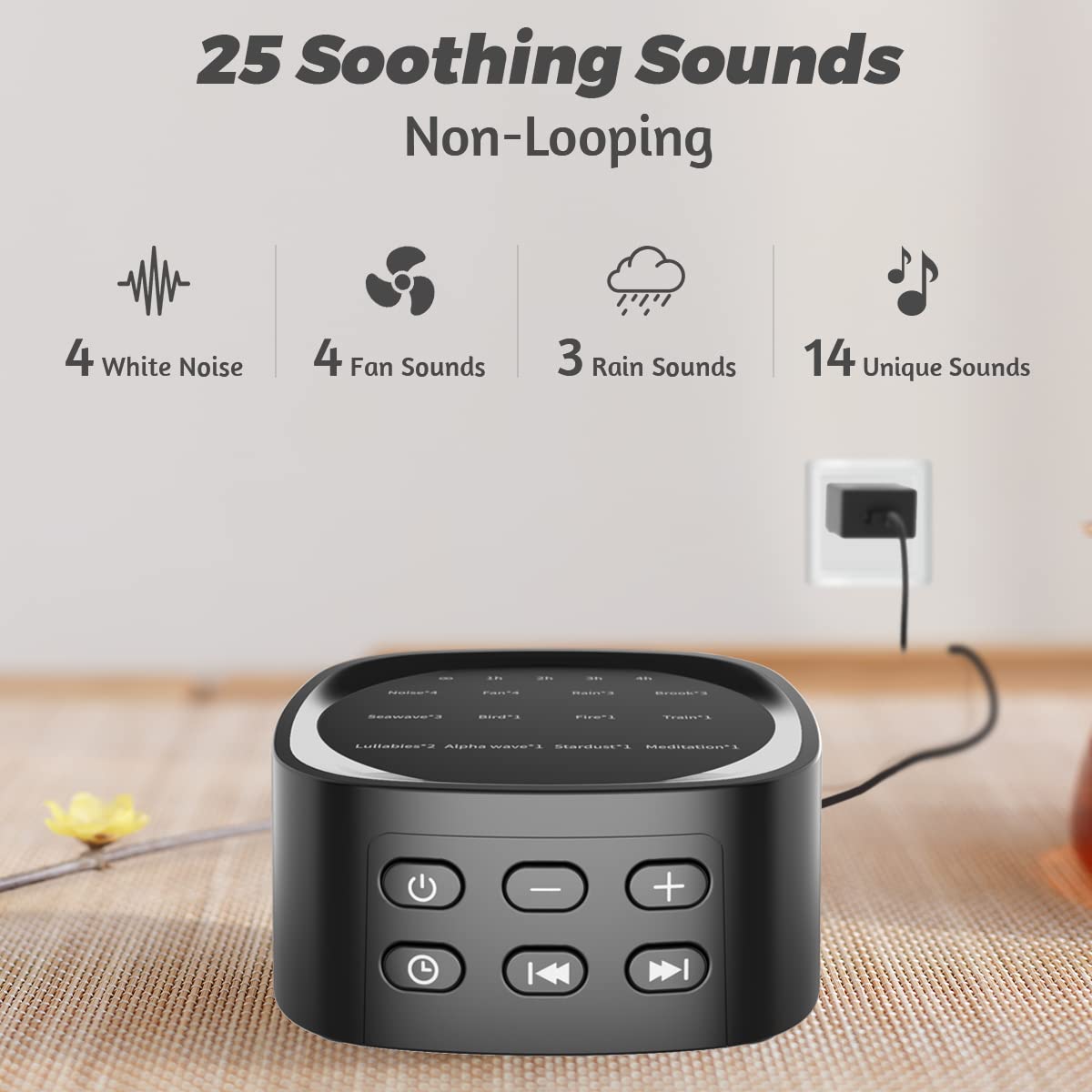 Sleepbox detalle de la superficie con nombres de sonidos para selección intuitiva