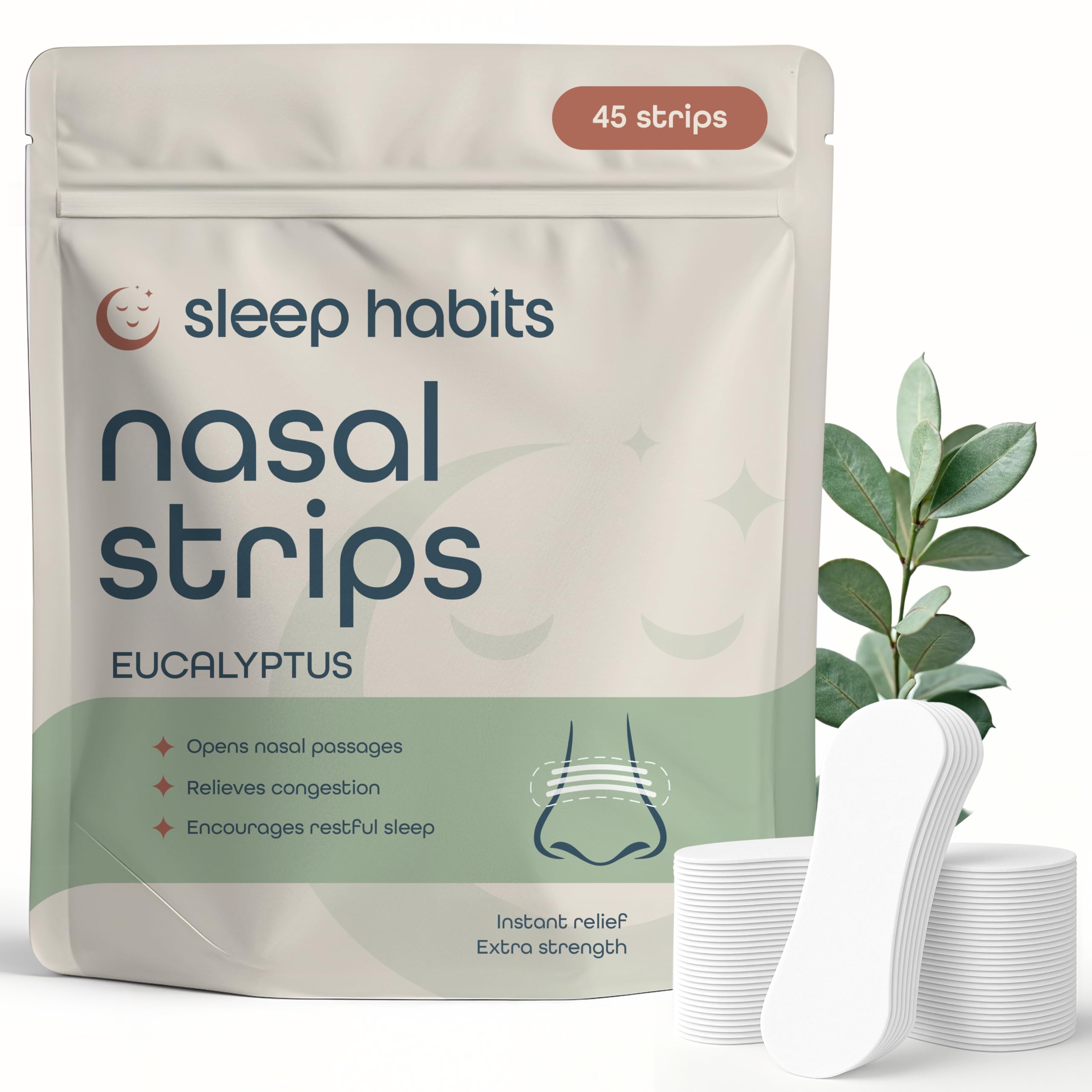 SleepHabits paquete frontal mostrando 45 tiras para alivio respiratorio