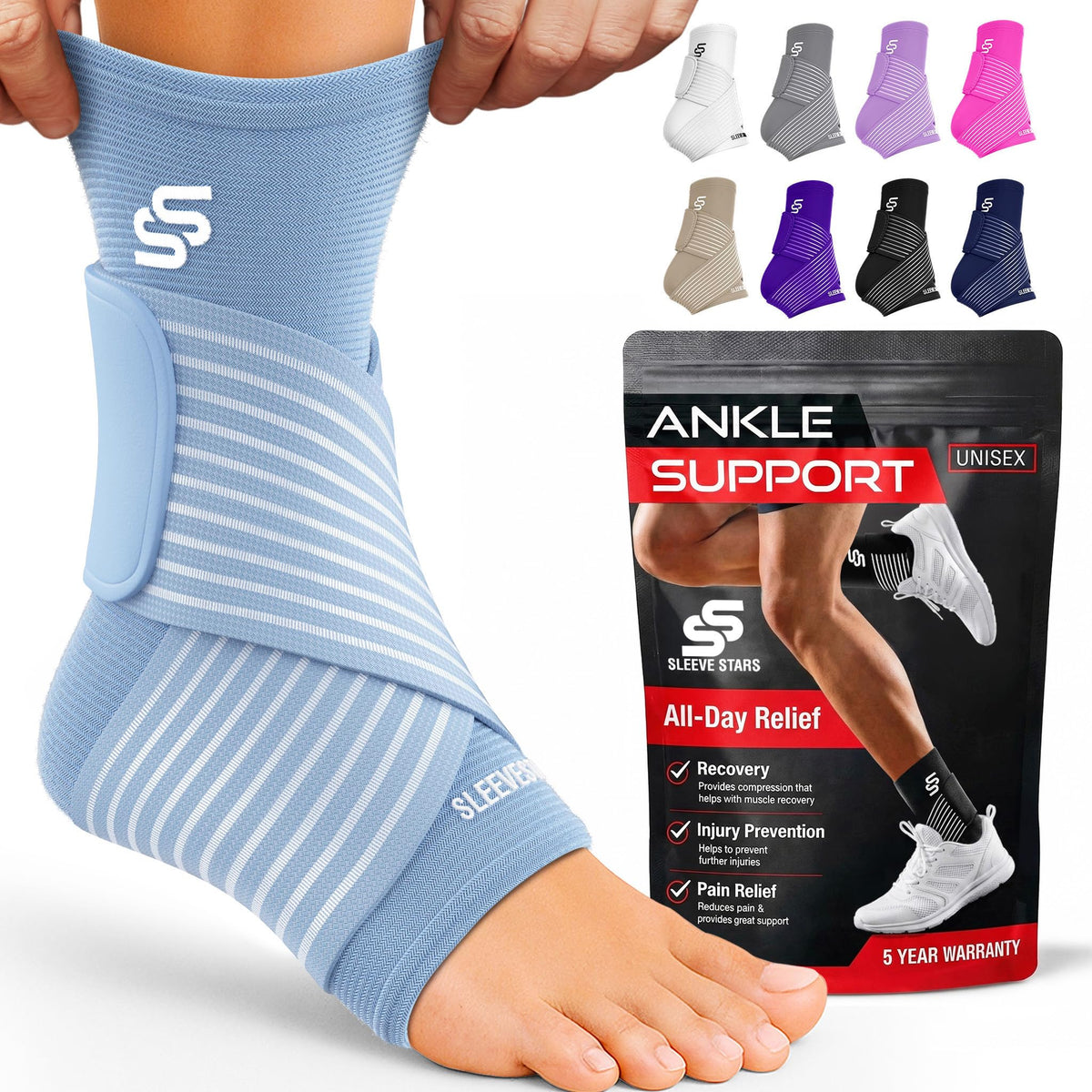 SS SLEEVE STARS tobillera frontal mostrando ajuste ceñido y soporte