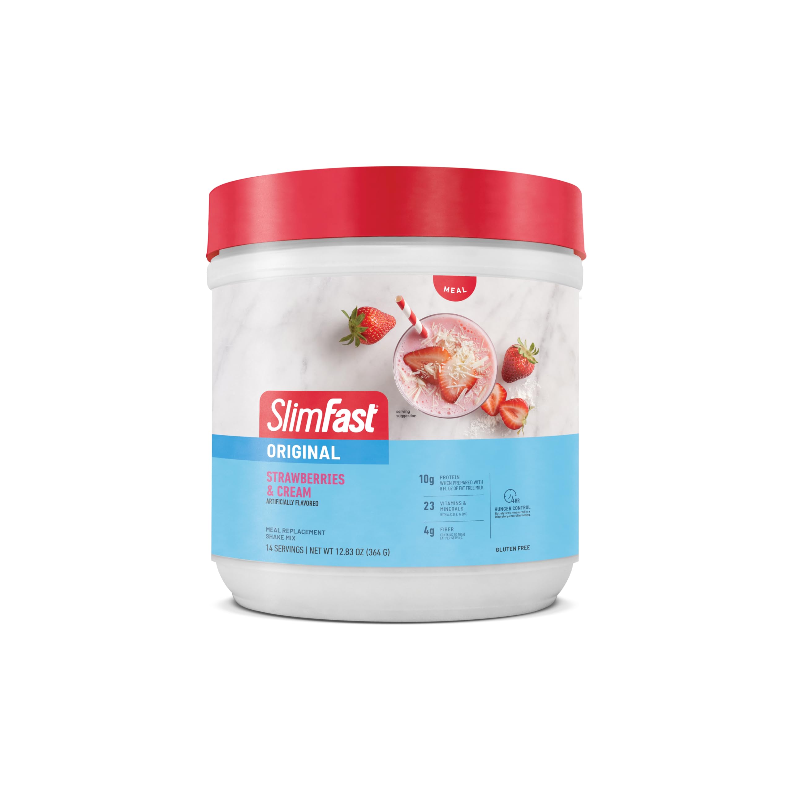SlimFast en mesa de desayuno con ingredientes y vaso, conveniencia en la rutina matinal