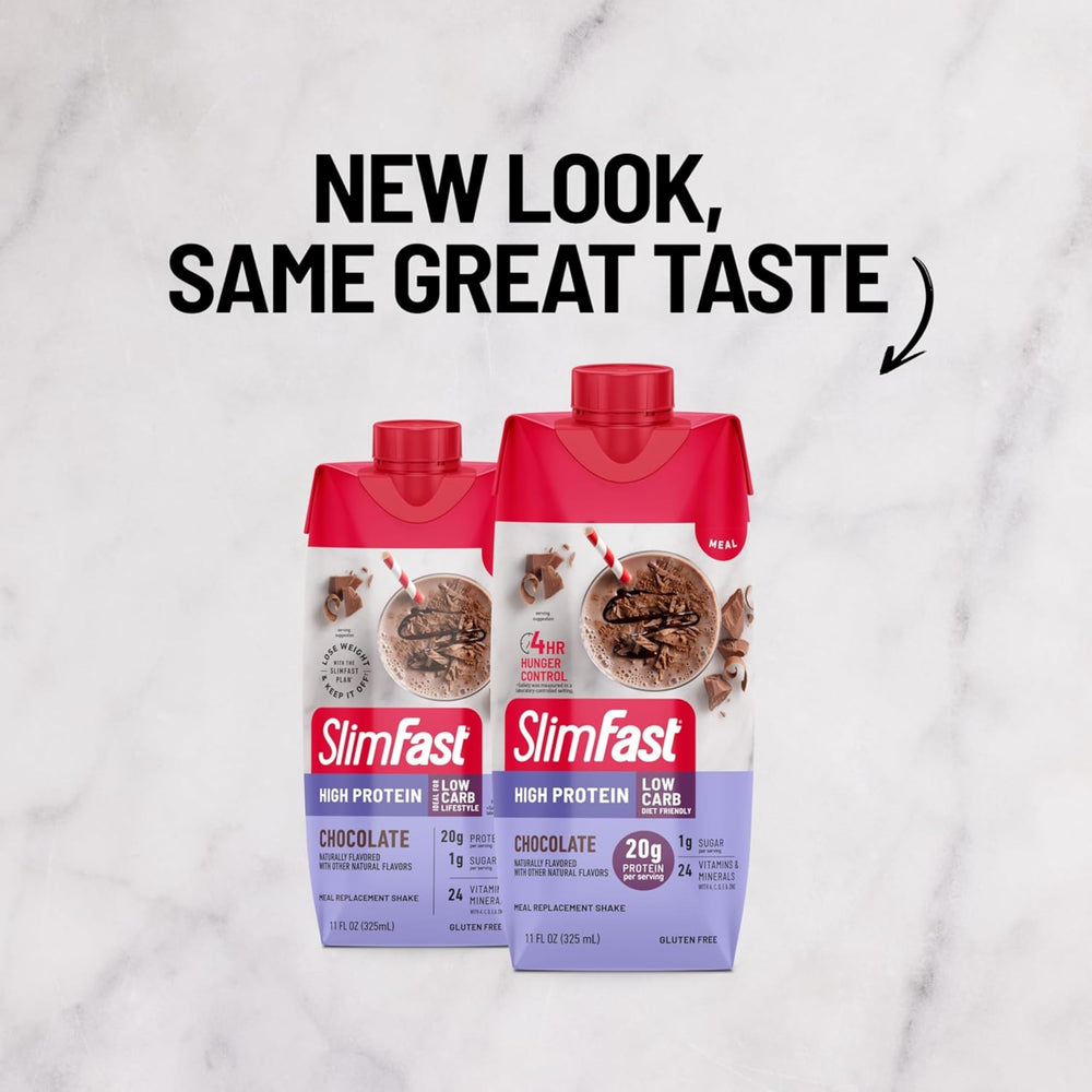SlimFast botella vista lateral que destaca el formato listo para beber