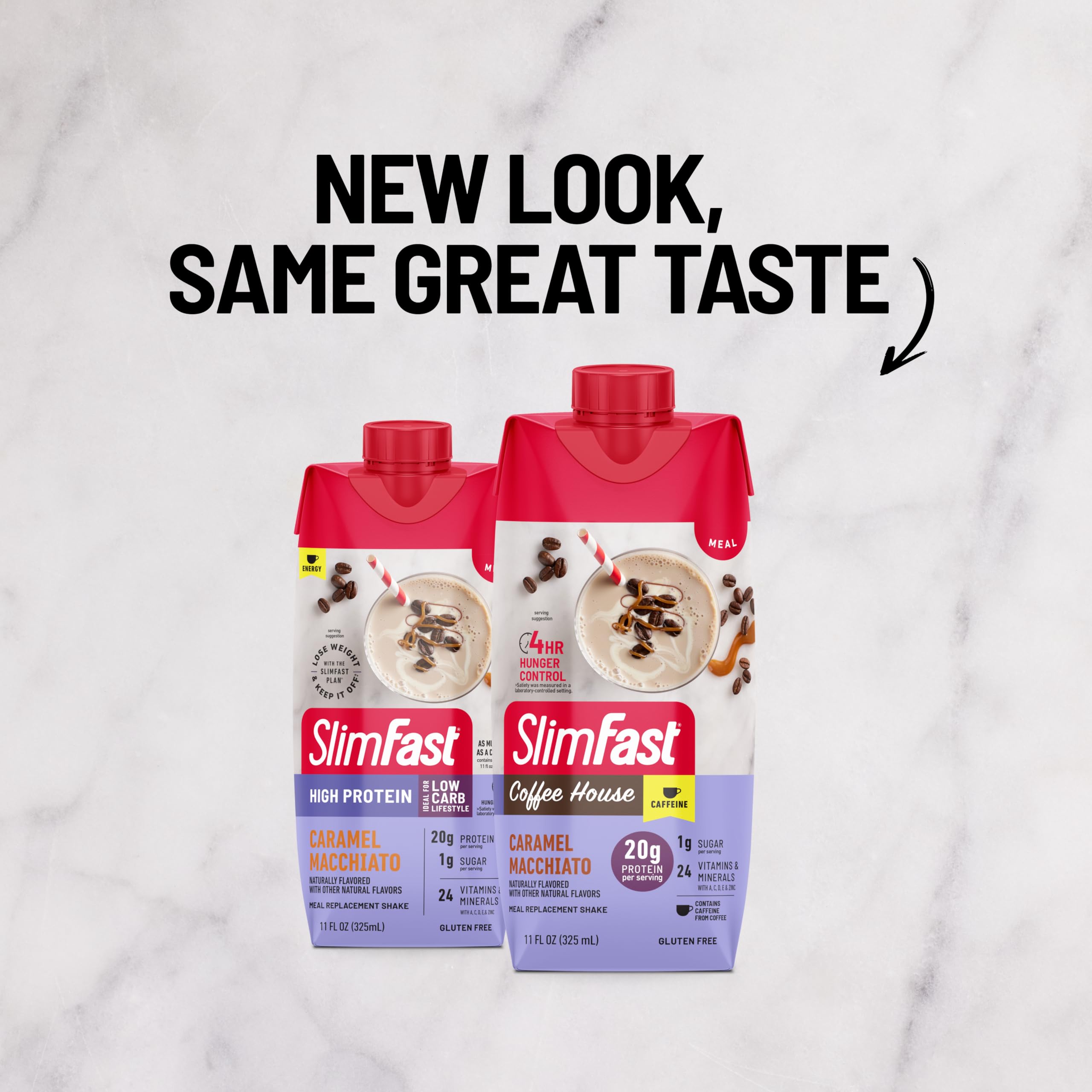 SlimFast textura cremosa del batido vertida, destacando consistencia y apetito saciante
