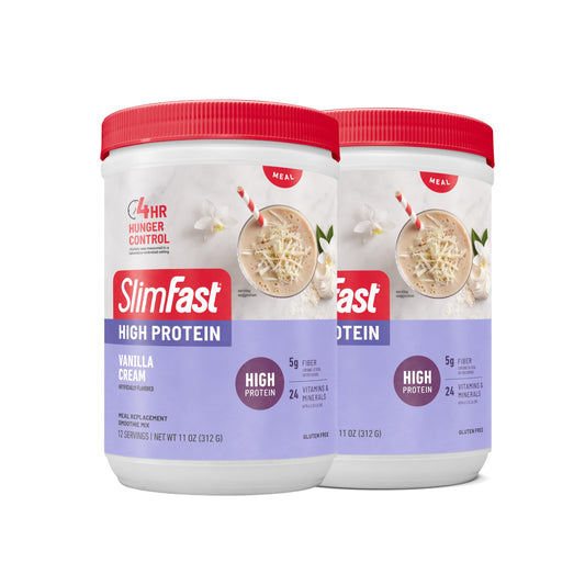 SlimFast envase frontal Vainilla Crema mostrando presentación y conveniencia