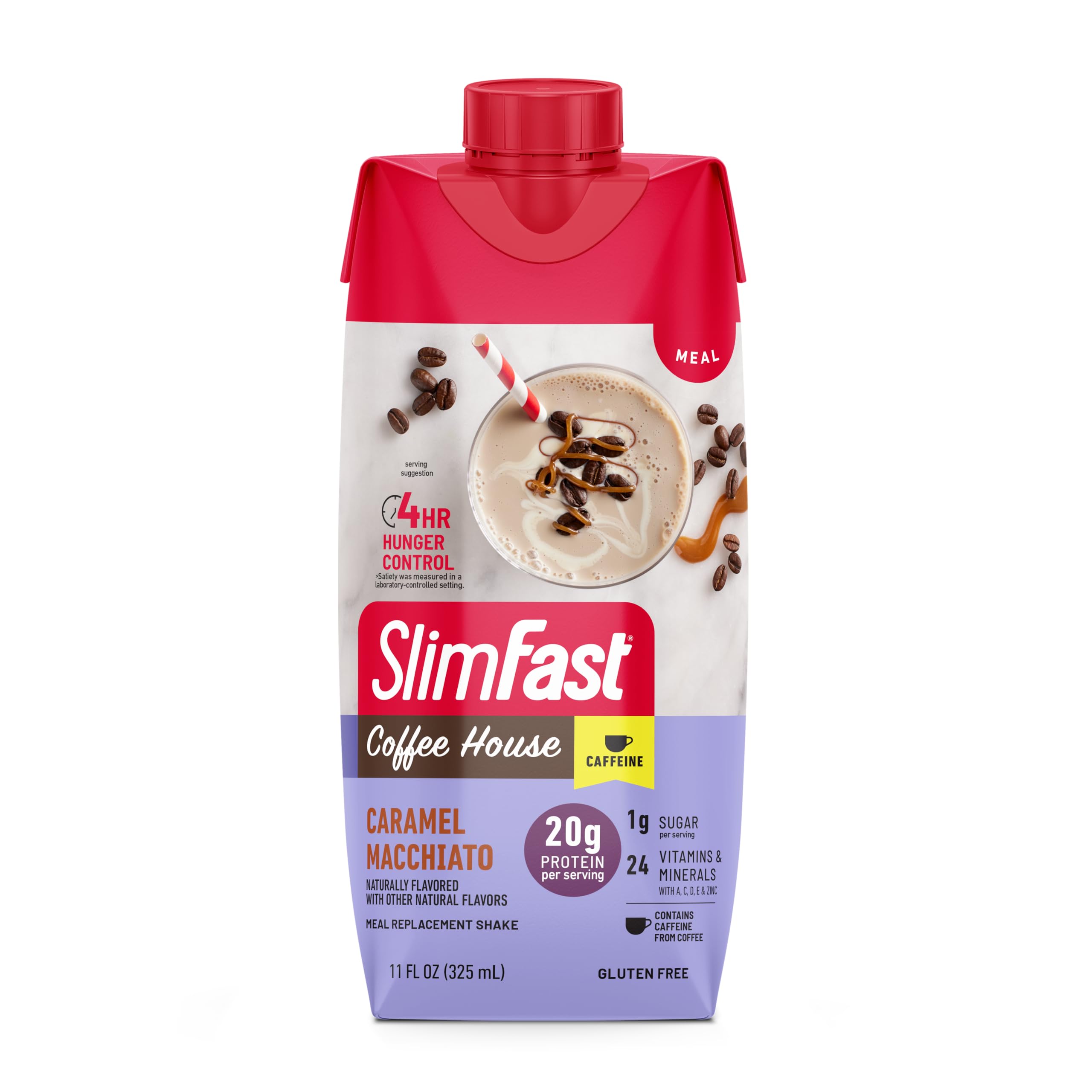 SlimFast persona en oficina disfrutando el batido para un almuerzo rápido y nutritivo
