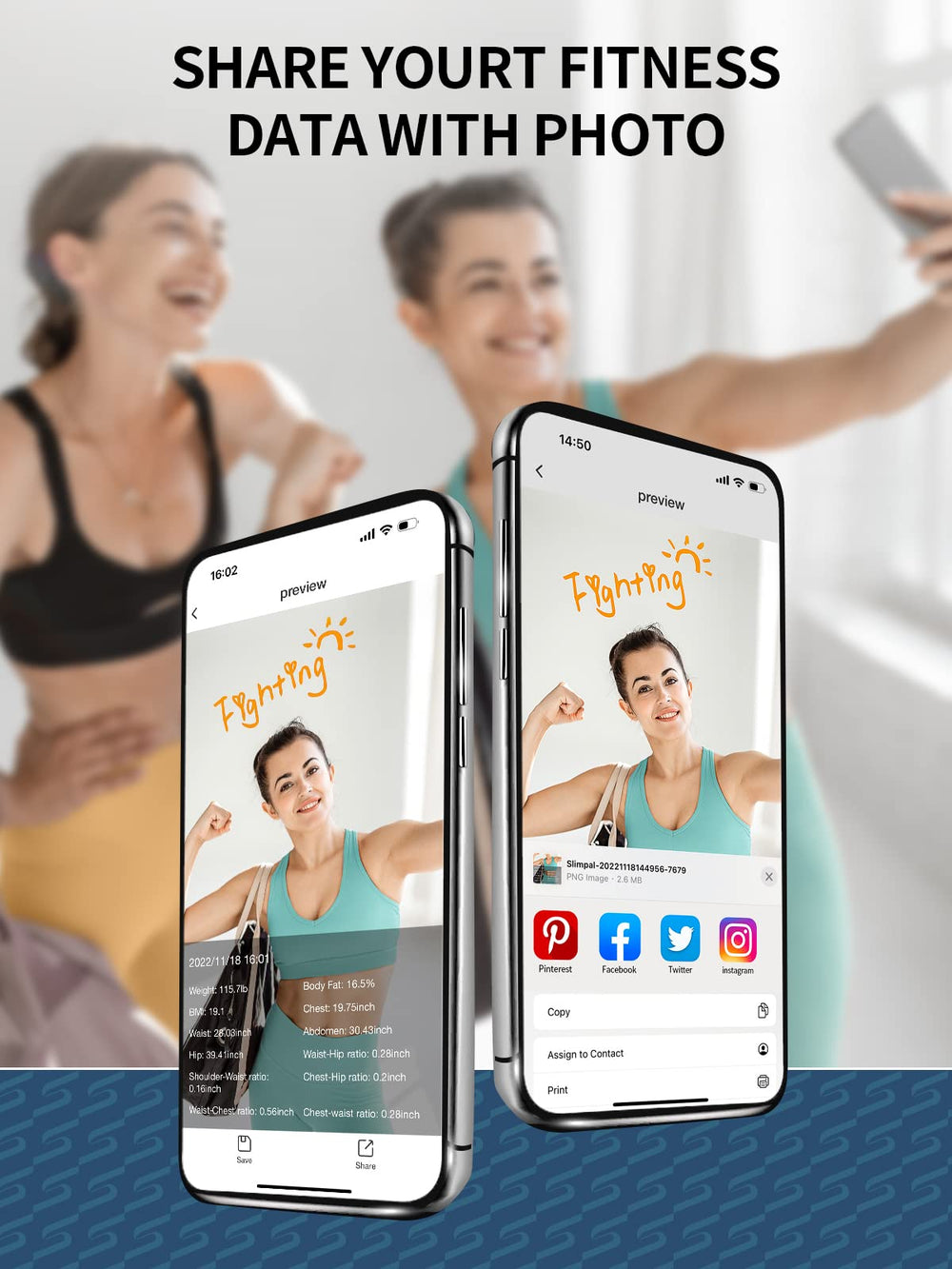 Slimpal pantalla de la app con gráfico de relación cintura-cadera para visualizar progreso
