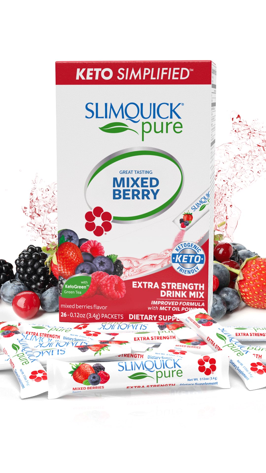 SlimQuick frente del empaque mostrando diseño y cantidad de 26 sobres, información clara