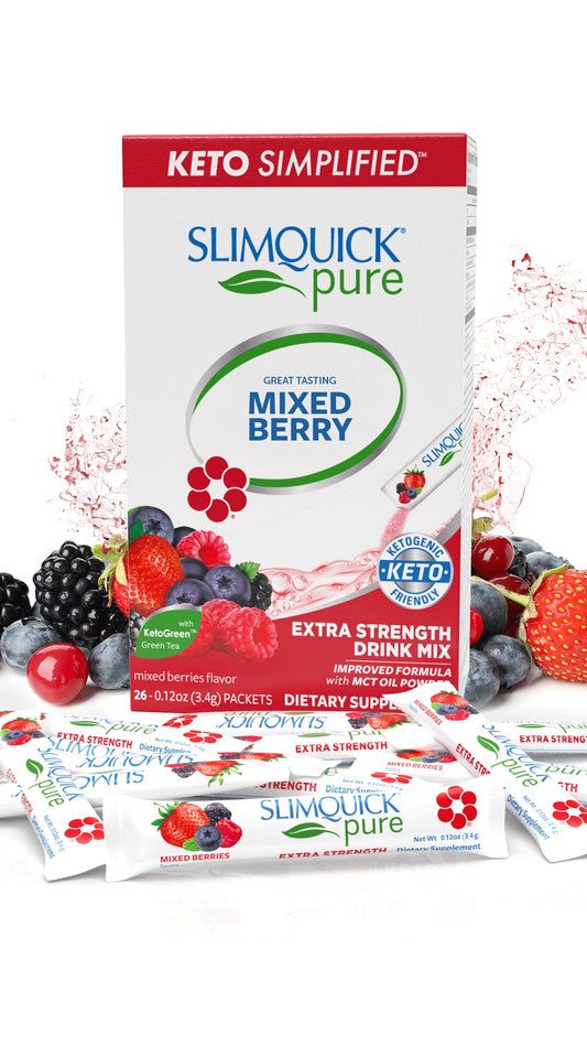 SlimQuick frente del empaque mostrando diseño y cantidad de 26 sobres, información clara