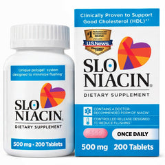 Slo-Niacin frente del pack mostrando dos frascos, facilita suministro prolongado