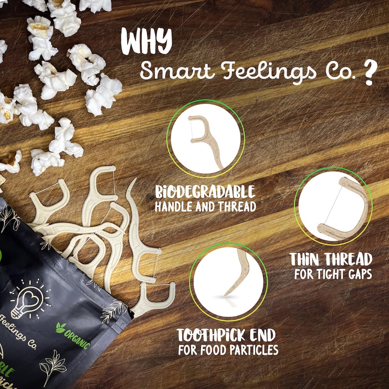 Smart Feelings Co. caja abierta mostrando paquetes de 50 unidades
