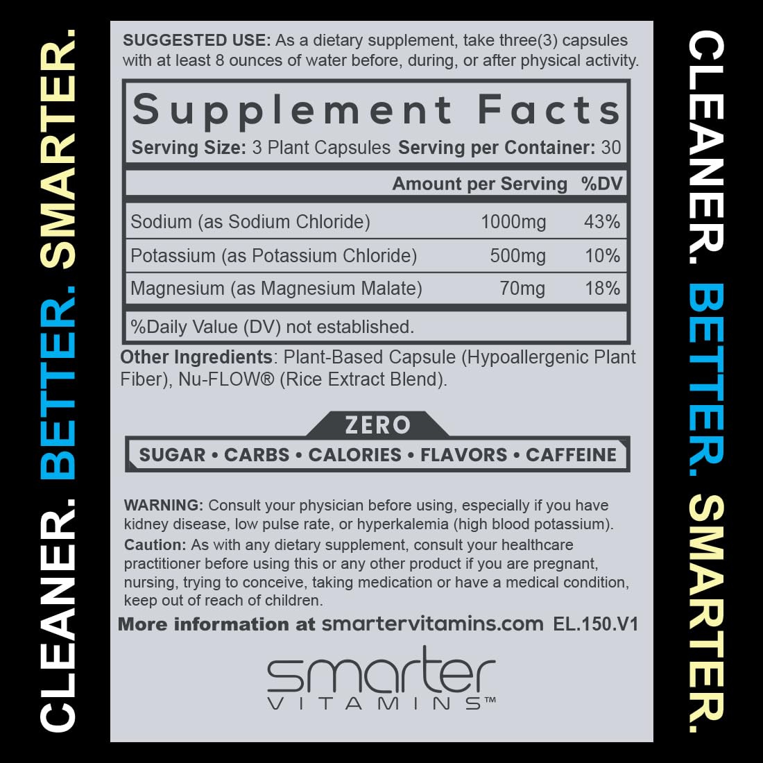 SmarterVitamins etiqueta con sodio potasio y magnesio claramente visibles