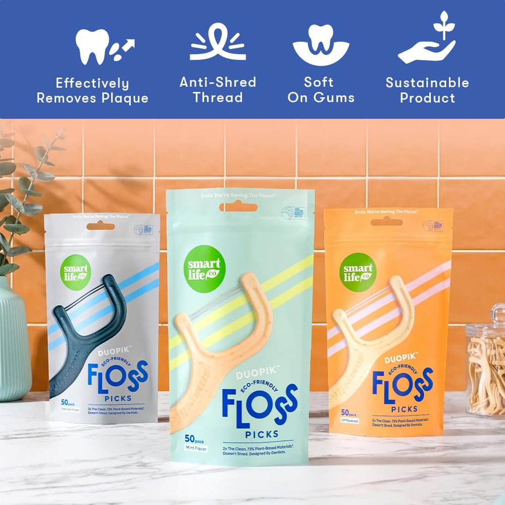 SmartLifeco flosser en uso entre muelas, resultado eficiente y suave