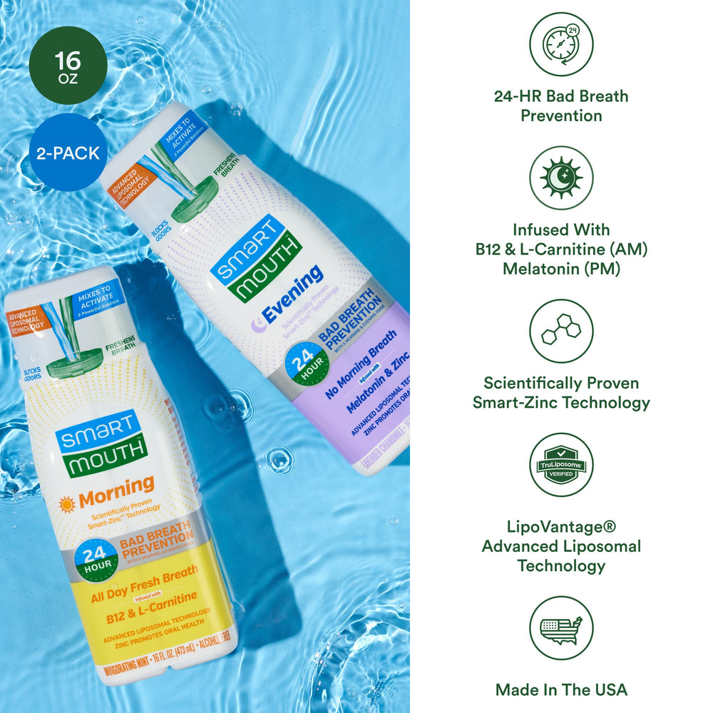Botellas SmartMouth junto a una regla para comparar tamaño y capacidad