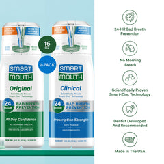 Persona usando SmartMouth enjuague para frescura instantánea y confianza