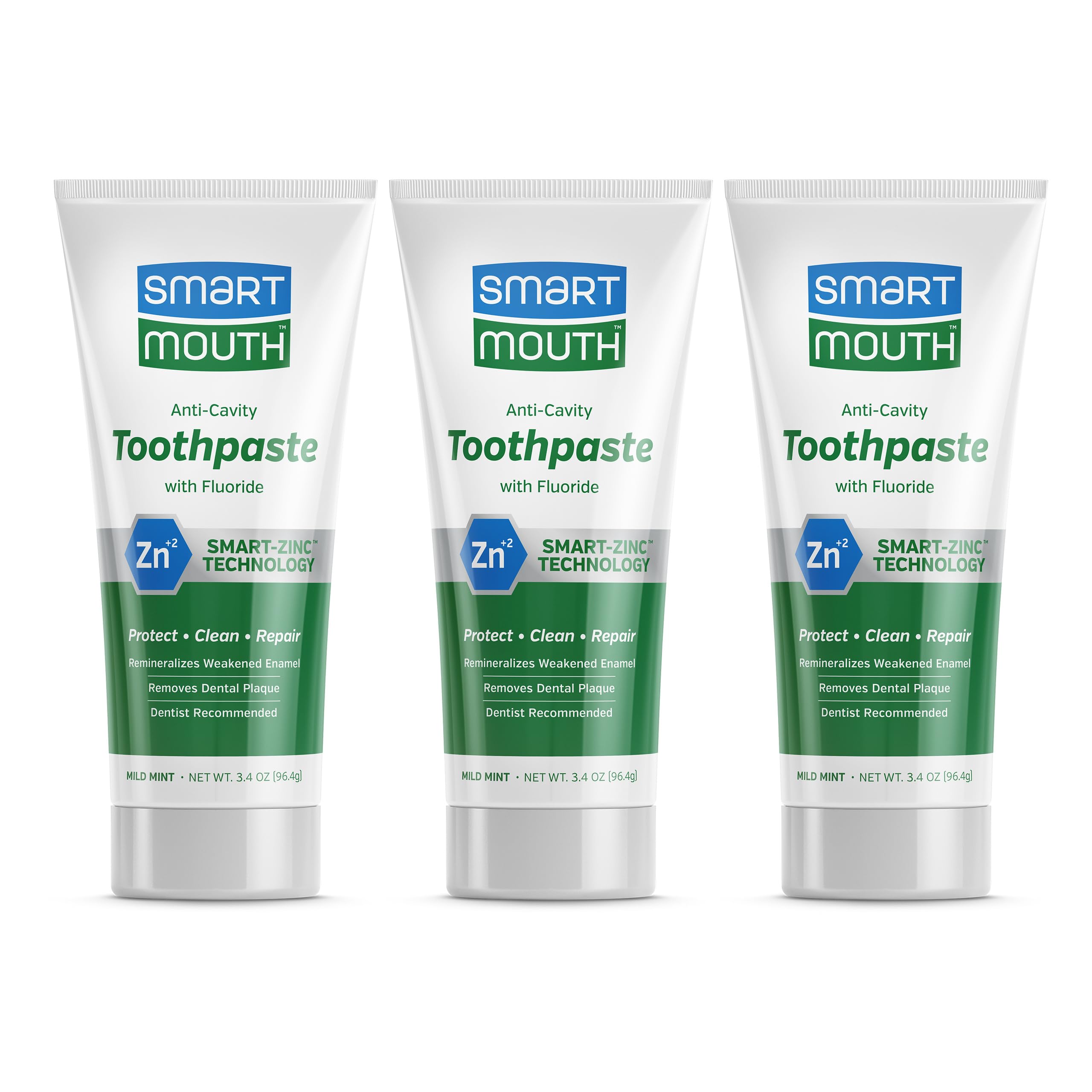 SmartMouth envase frontal mostrando marca y beneficio anti-caries