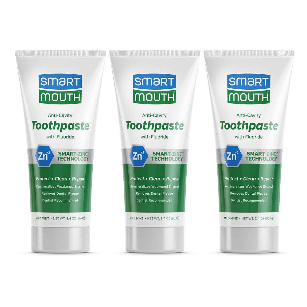 SmartMouth envase frontal mostrando marca y beneficio anti-caries