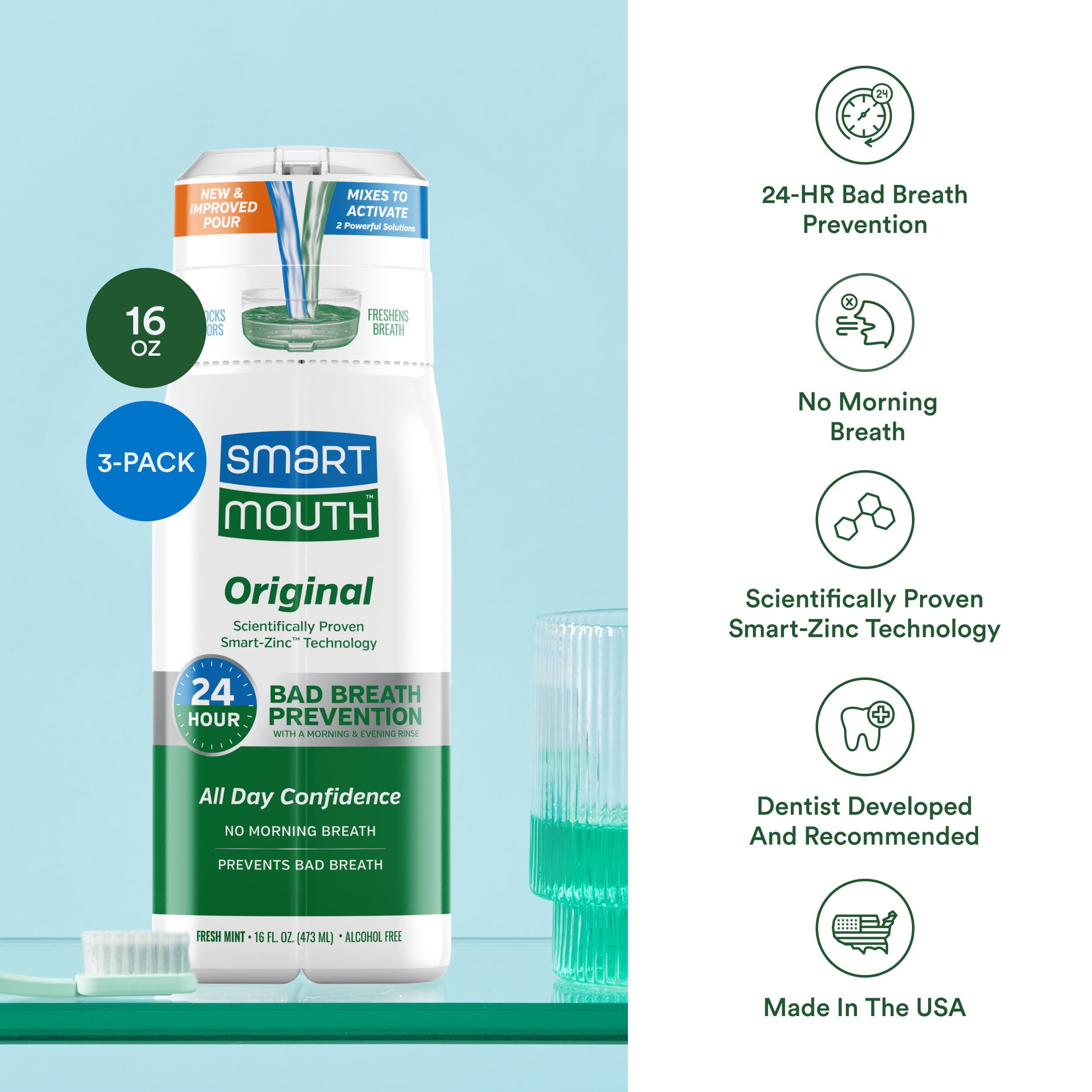 SmartMouth etiqueta con ingredientes y beneficios visibles para confianza