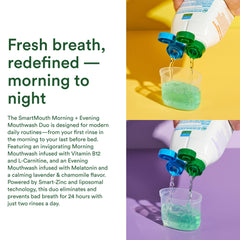 Primer plano de la etiqueta SmartMouth con ingredientes y certificaciones visibles