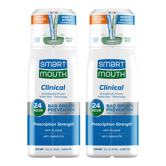 SmartMouth botella frontal mostrando diseño y beneficio de aliento fresco