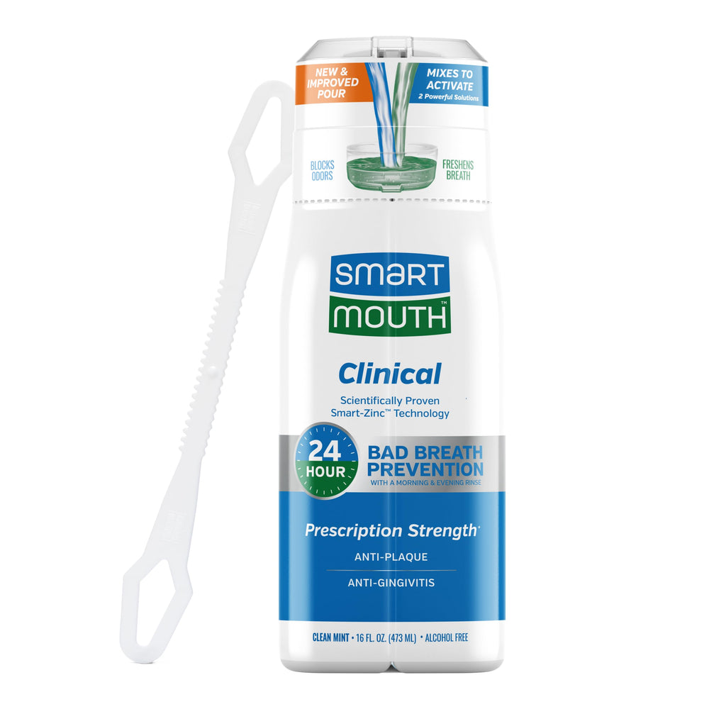 SmartMouth envase frontal mostrando botella y etiqueta, confianza clínica