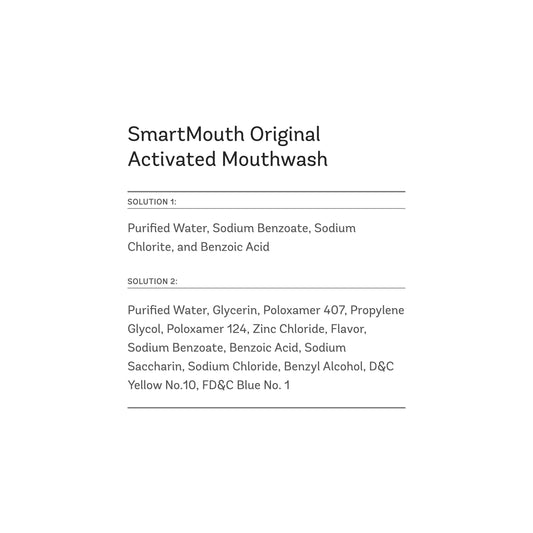 SmartMouth sobre abierto vertiendo la doble solución, mezcla activada