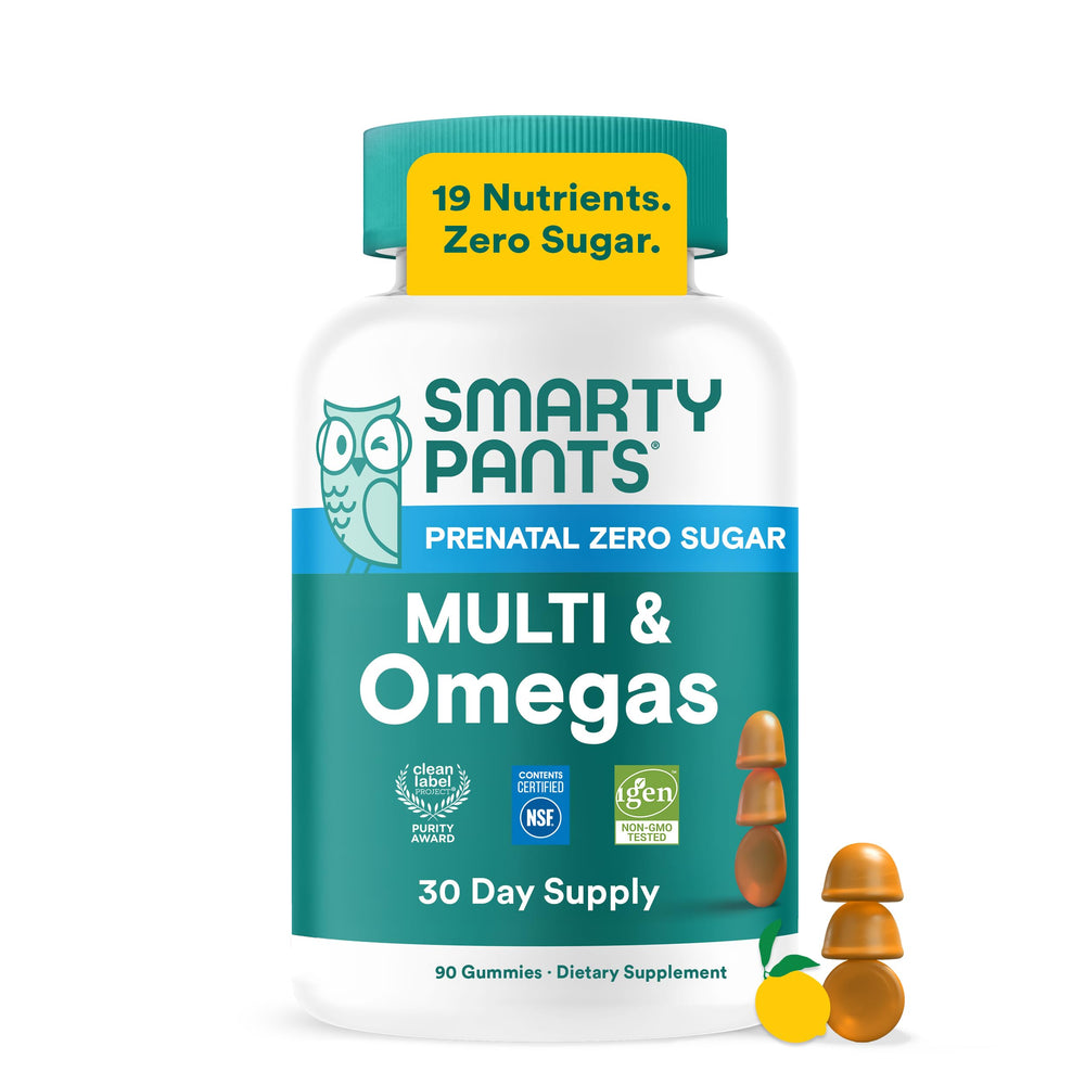 SmartyPants botella frontal mostrando 90 gomitas y diseño claro