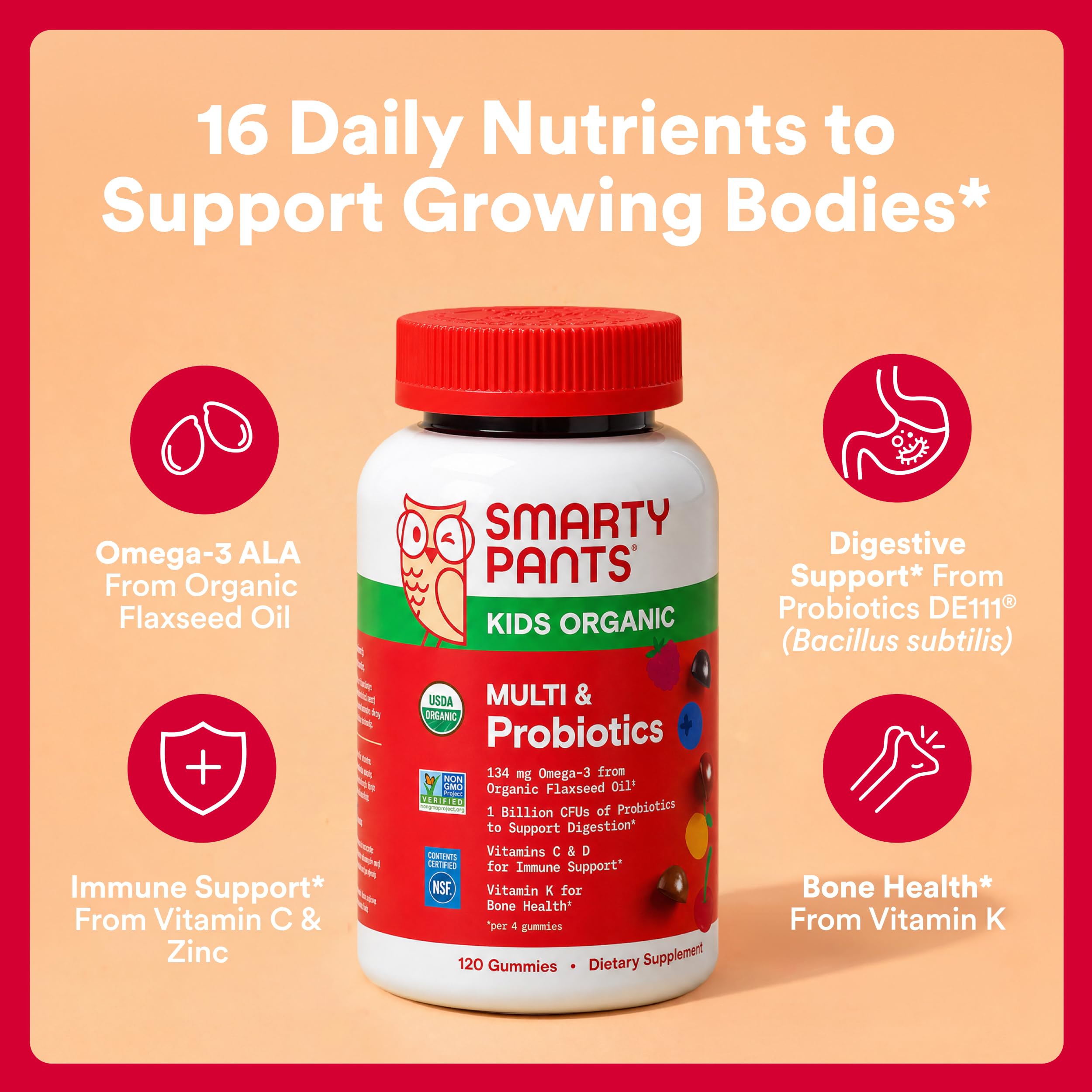 SmartyPants cierre y etiqueta legible para identificar nutrientes y dosis