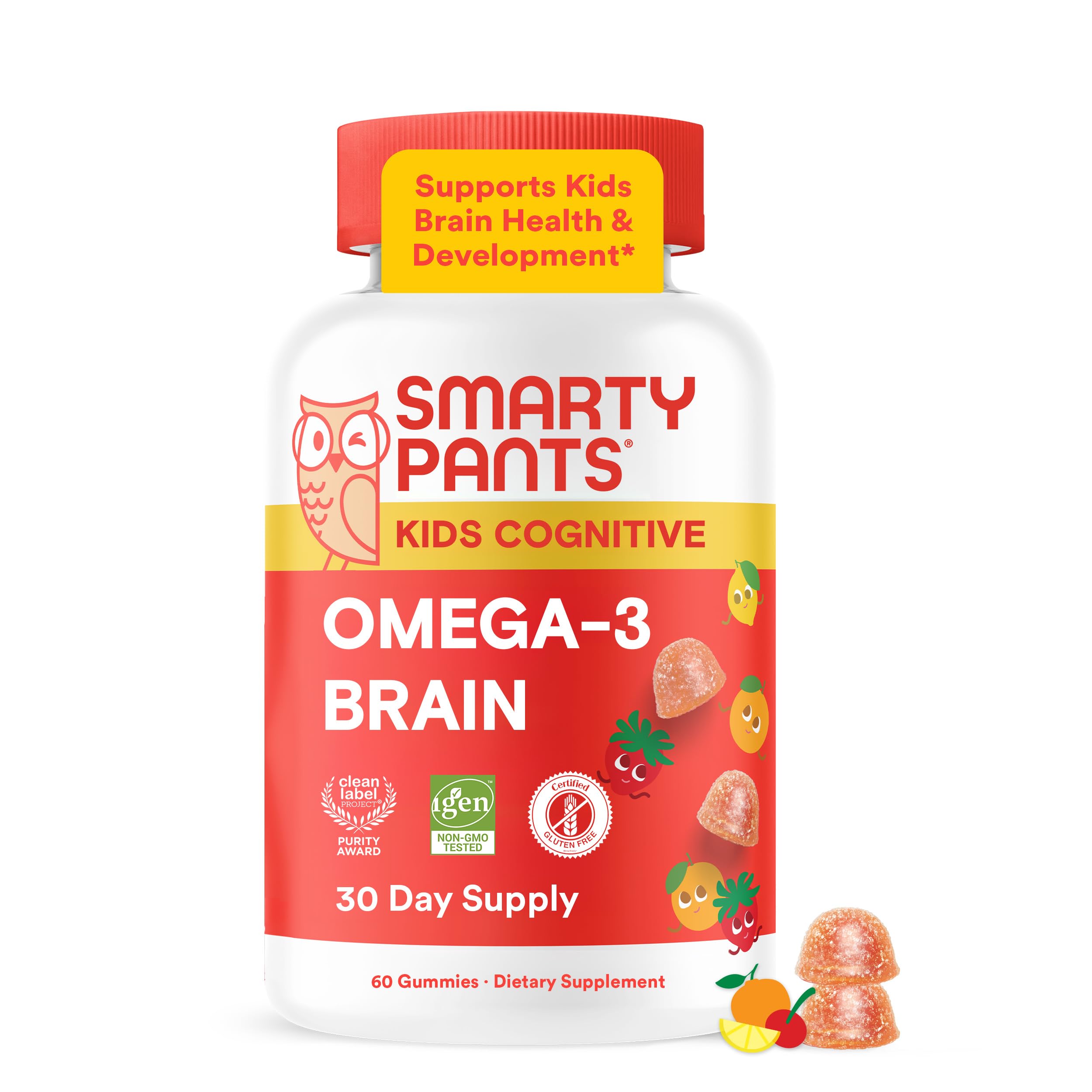 SmartyPants frasco frontal 60 gomitas mostrando etiqueta y beneficio cognitivo