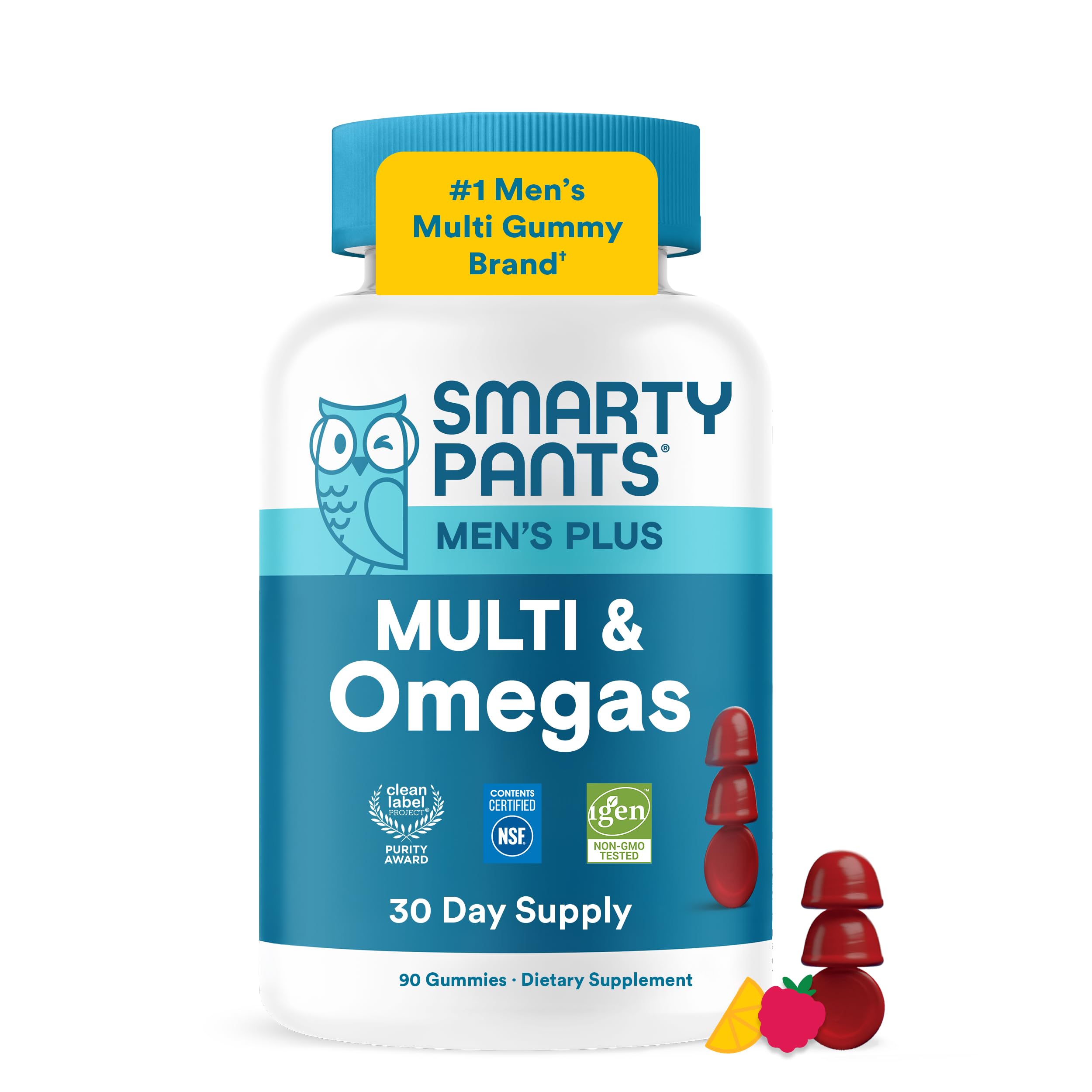 SmartyPants frente del empaque mostrando 90 gomitas y beneficios