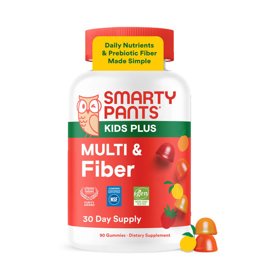 Envase SmartyPants frente visible mostrando 90 gomitas y beneficios