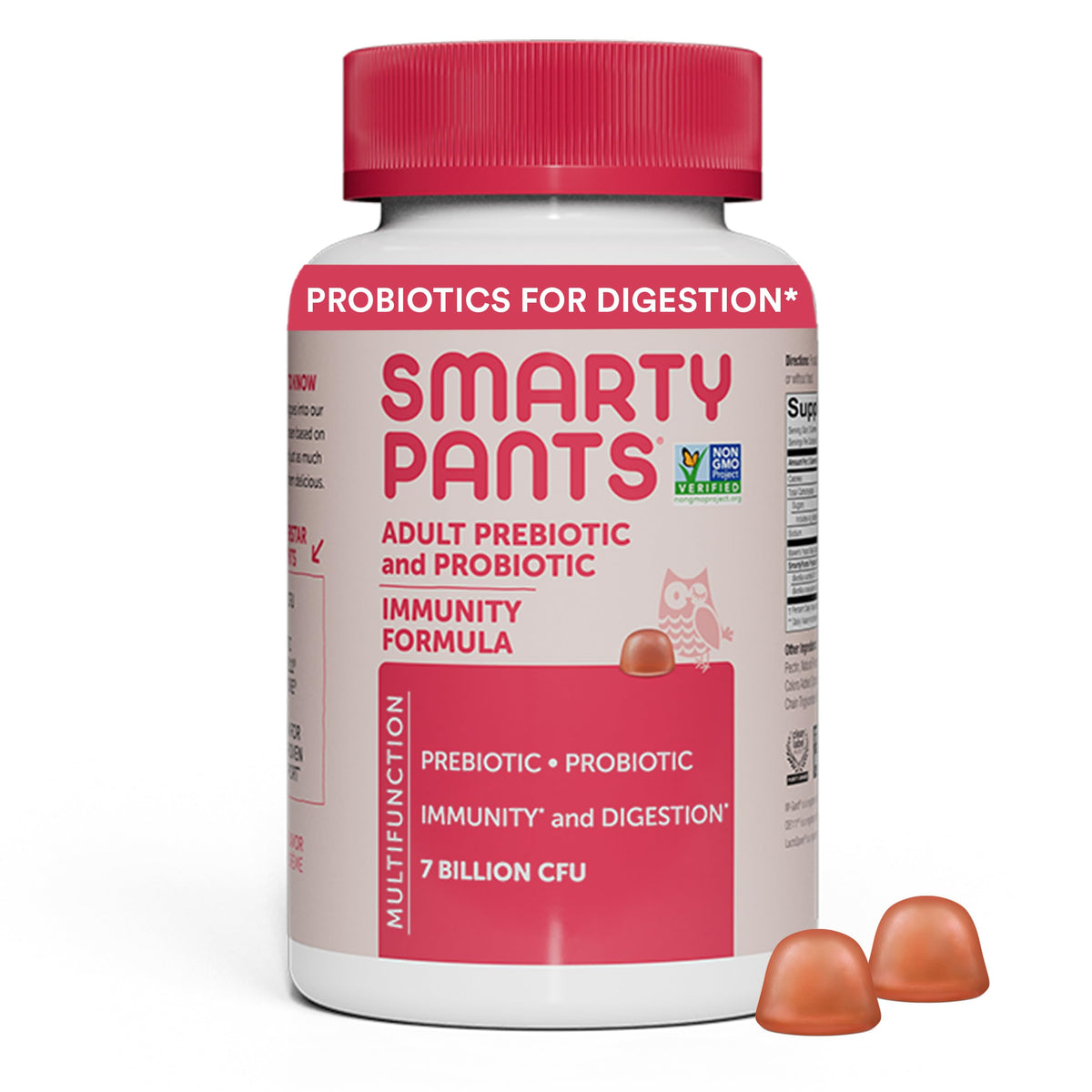 SmartyPants frente del envase que muestra sabor fresa y beneficios