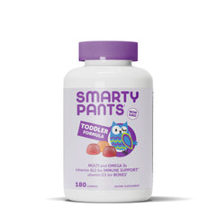 SmartyPants frasco frontal mostrando 180 gomitas y beneficios visuales